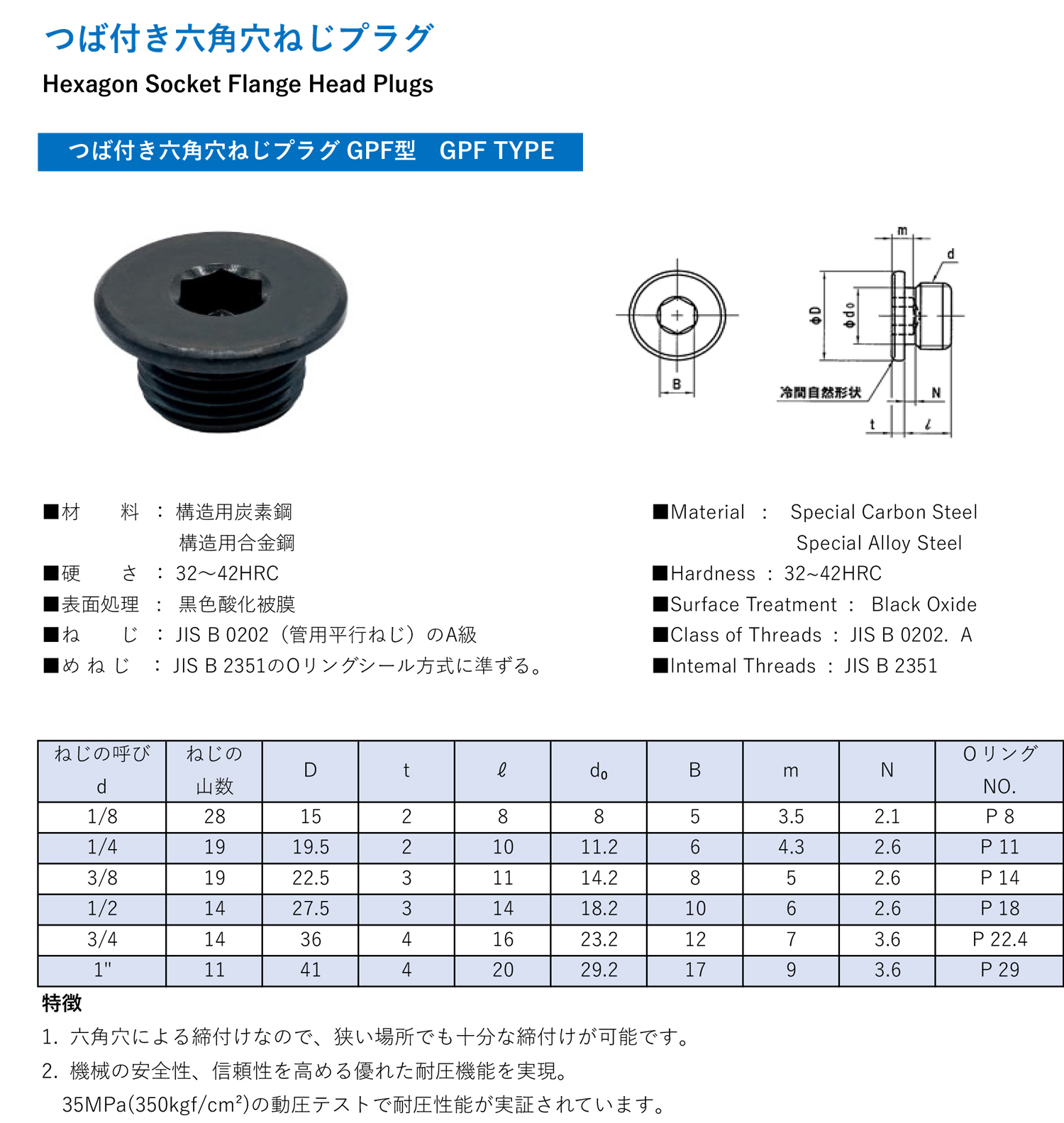 つば付き六角穴ねじプラグGPF型